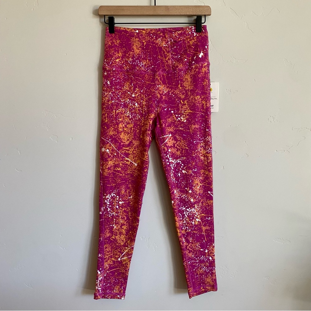 BODY GLOVE Pink & Orange Paint Splatter Distress Design 7/8 Athletic Leggings